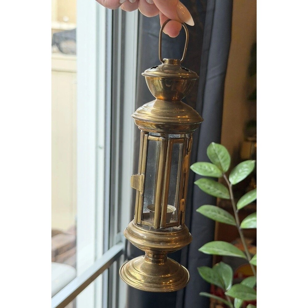Vintage Brass & Glass Hanging Candle Lantern - Mid-Century Style